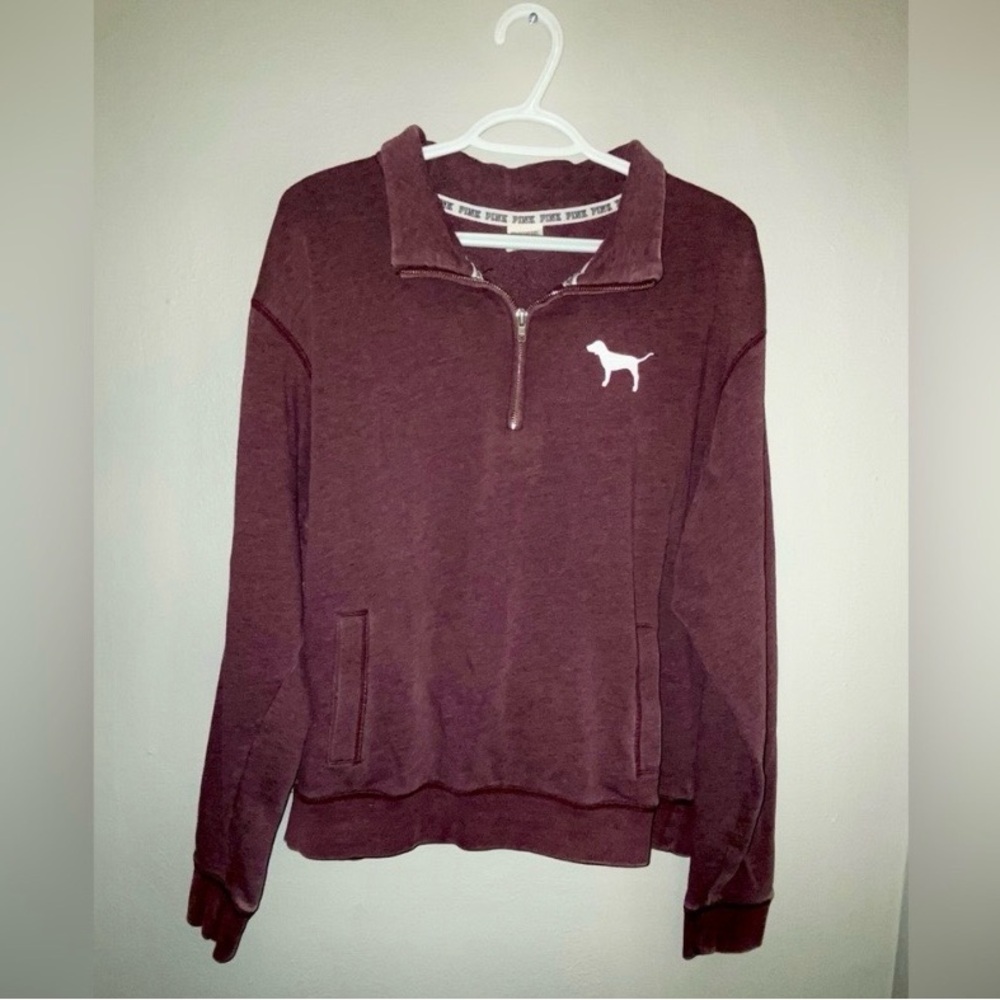 VINTAGE Victoria's Secret PINK
Quarter-Zip Sweatshirt With Pink Dog Logo